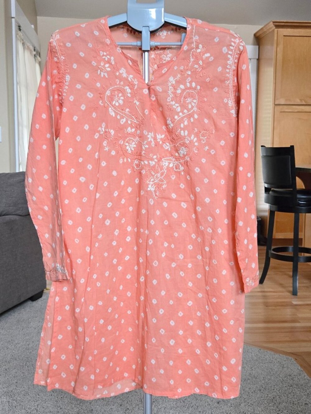 NWT Raj sz XL peachy orange / white embroidered cotton tunic / kurti / dress